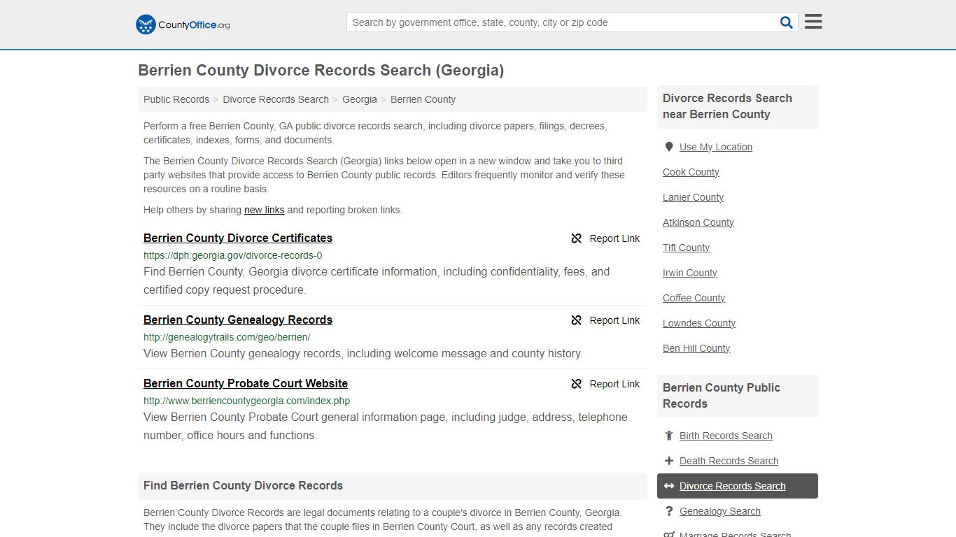 Berrien County Divorce Records Search (Georgia) - County Office